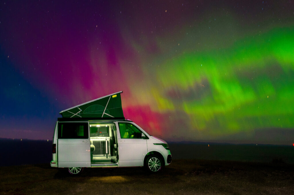 Campervan road trip aurora northern lights Scotland with Four Seasons Campers
